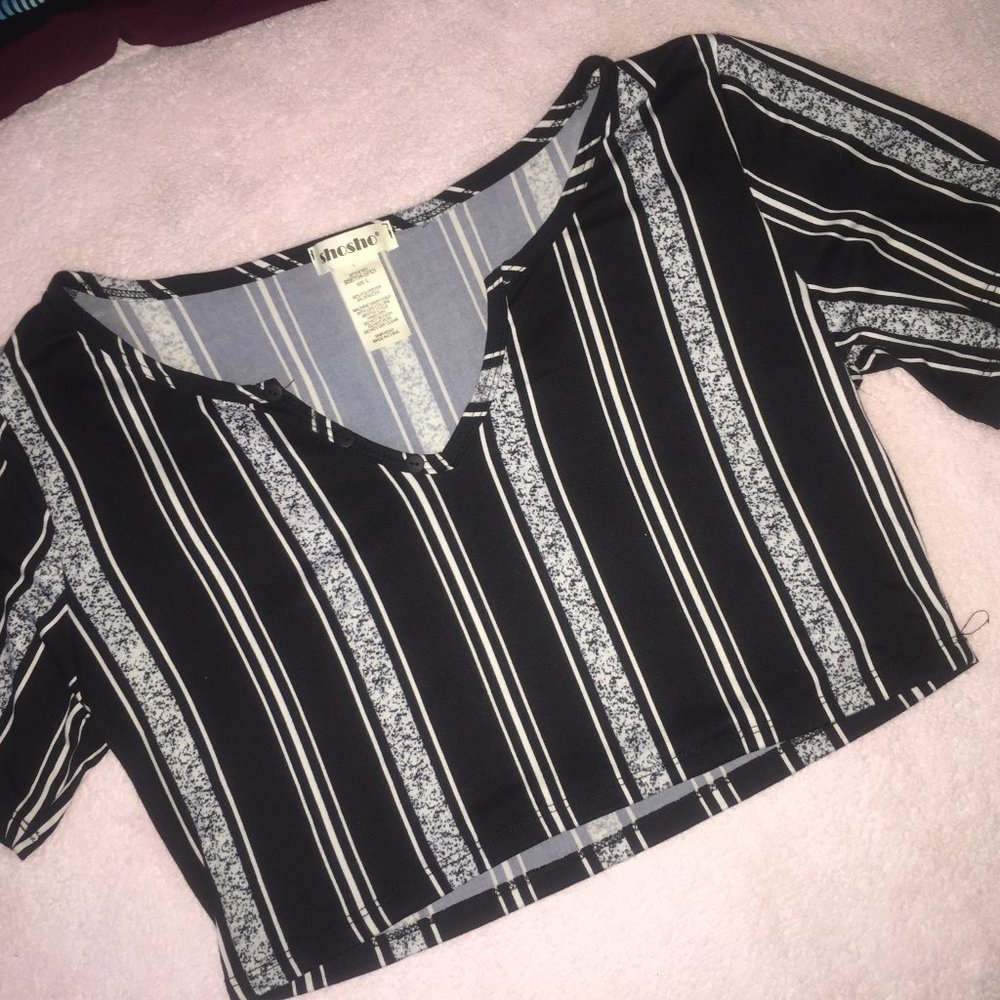 Print Cropped Short Sleeve Top